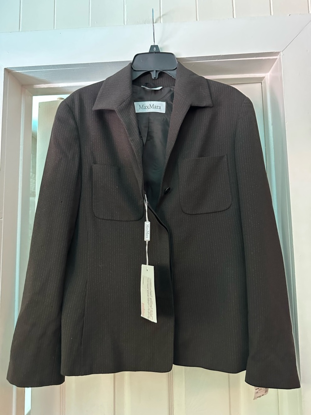 MaxMara Dark Brown Pinstripe Wool Blazer